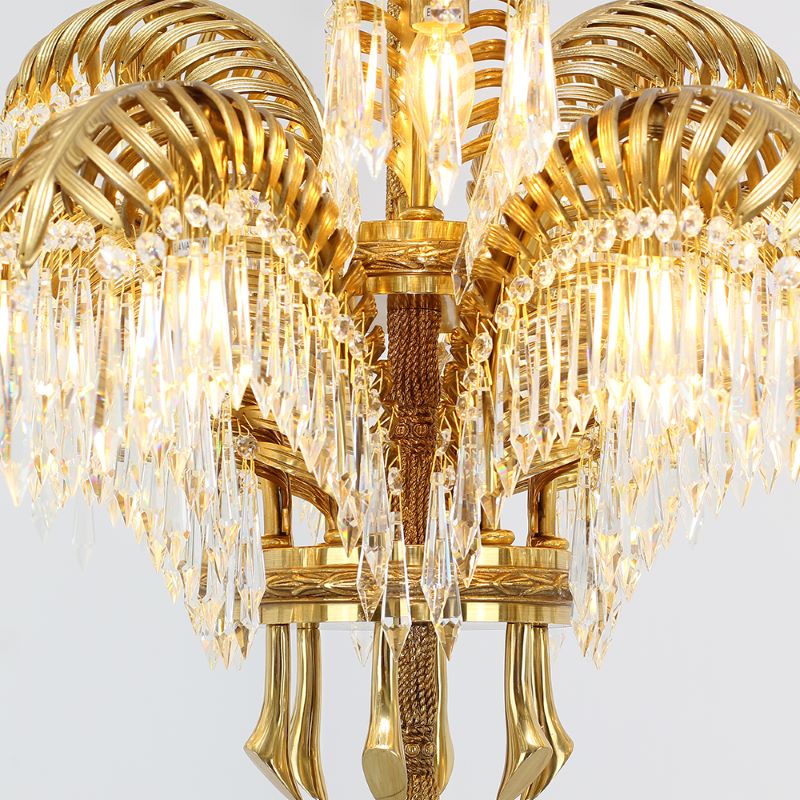 30 Inch Wide 2-Layer Palm Tree Brass and Crystal Chandelier Light-铜灯-Jecanoli