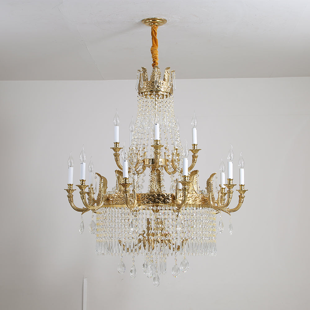 Stunning 39'' W x 43'' H Two Tier French Empire Chandelier – Antique Brass & Crystal for Formal Living Room Foyer Dining Room-铜灯-Jecanoli
