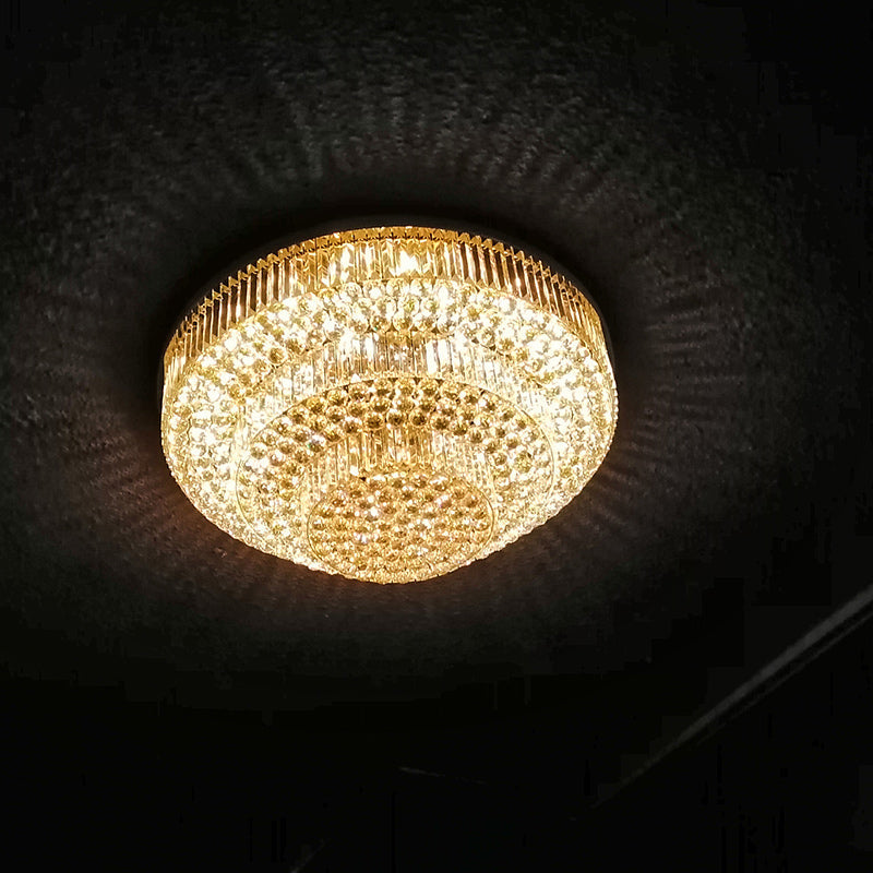 39 Inch Round Crystal Ceiling Light Tiered Flush Mounted Chandelier for Low Ceiling Room-大吊灯-Jecanoli