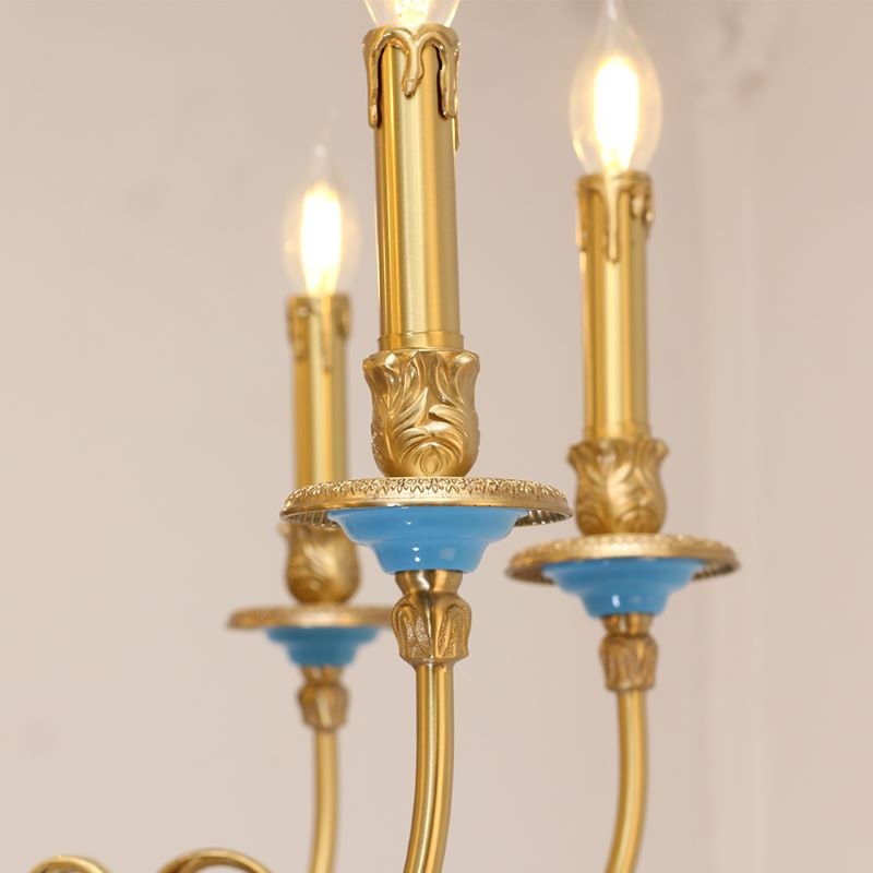 26X23 Inch 6 Lights Rococo Style Antique Copper Chandelier Small Blue Bedroom Chandelier-铜灯-Jecanoli