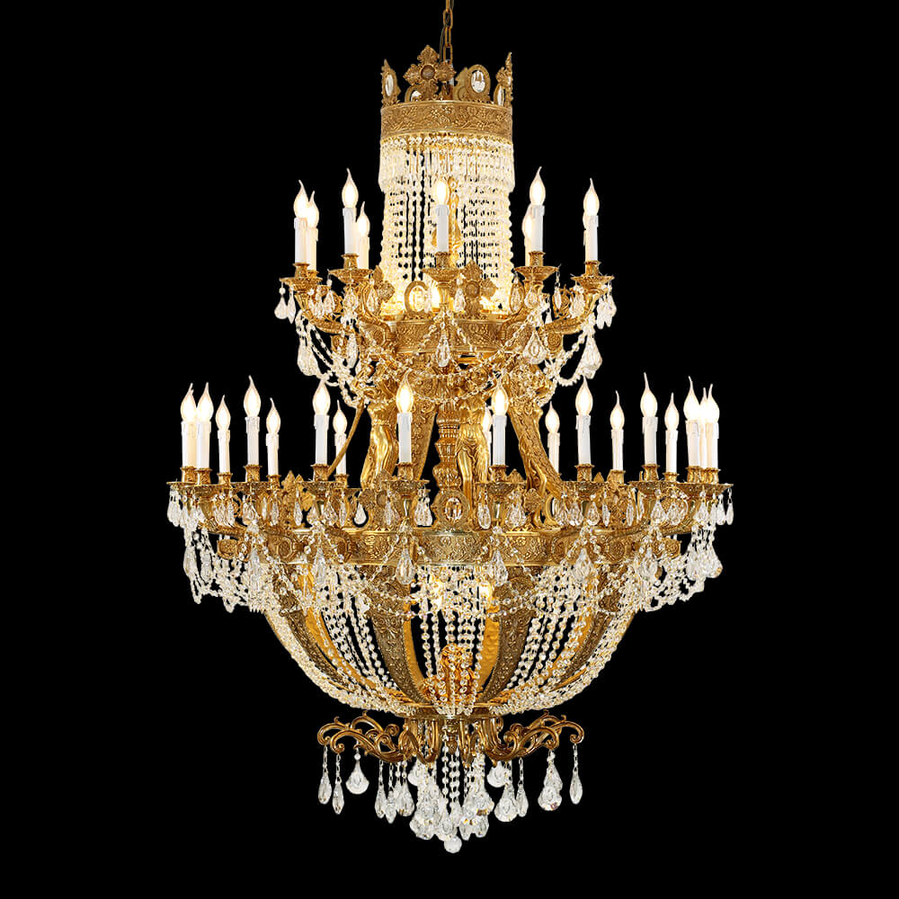 51X67 Inch 42 Lights Big French Empire Brass and Crystal Chandelier for Foyer-大吊灯-Jecanoli