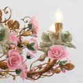 35X24 Inch 8 Lights Brass Chandelier and Green & Pink Porcelain Flower Chandelier-铜灯-Jecanoli