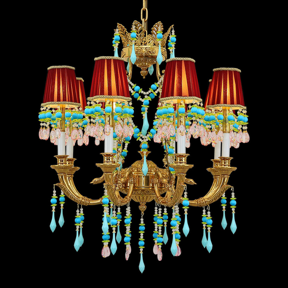 8 Lights Small Copper Crystal Chandelier Luxury Colorful Wedding Chandelier Light-铜灯-Jecanoli