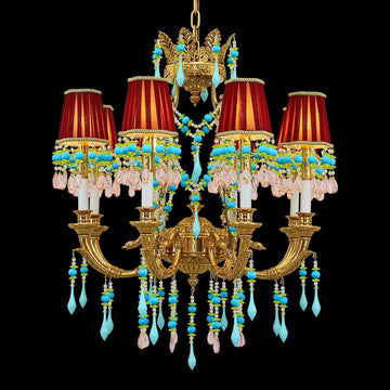 8 Lights Small Copper Crystal Chandelier Luxury Colorful Wedding Chandelier Light-铜灯-Jecanoli