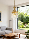 8 Inch Mini Chandelier Antique Brass and Crystal Chandelier for Kitchen-铜灯-Jecanoli