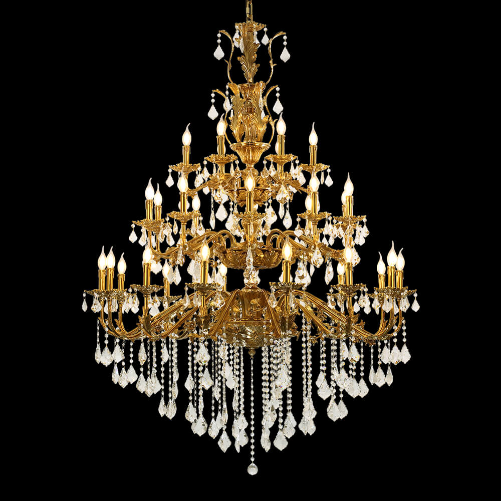 51X68 Inch 30 Lights Tiered Brass and Crystal Chandelier for Foyer-大吊灯-Jecanoli