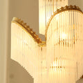 Sleek Small Modern Art Deco Brass & Glass Chandelier 19'' W x 27'' H – Perfect for Living Room Entryway Bedroom-铜灯-Jecanoli