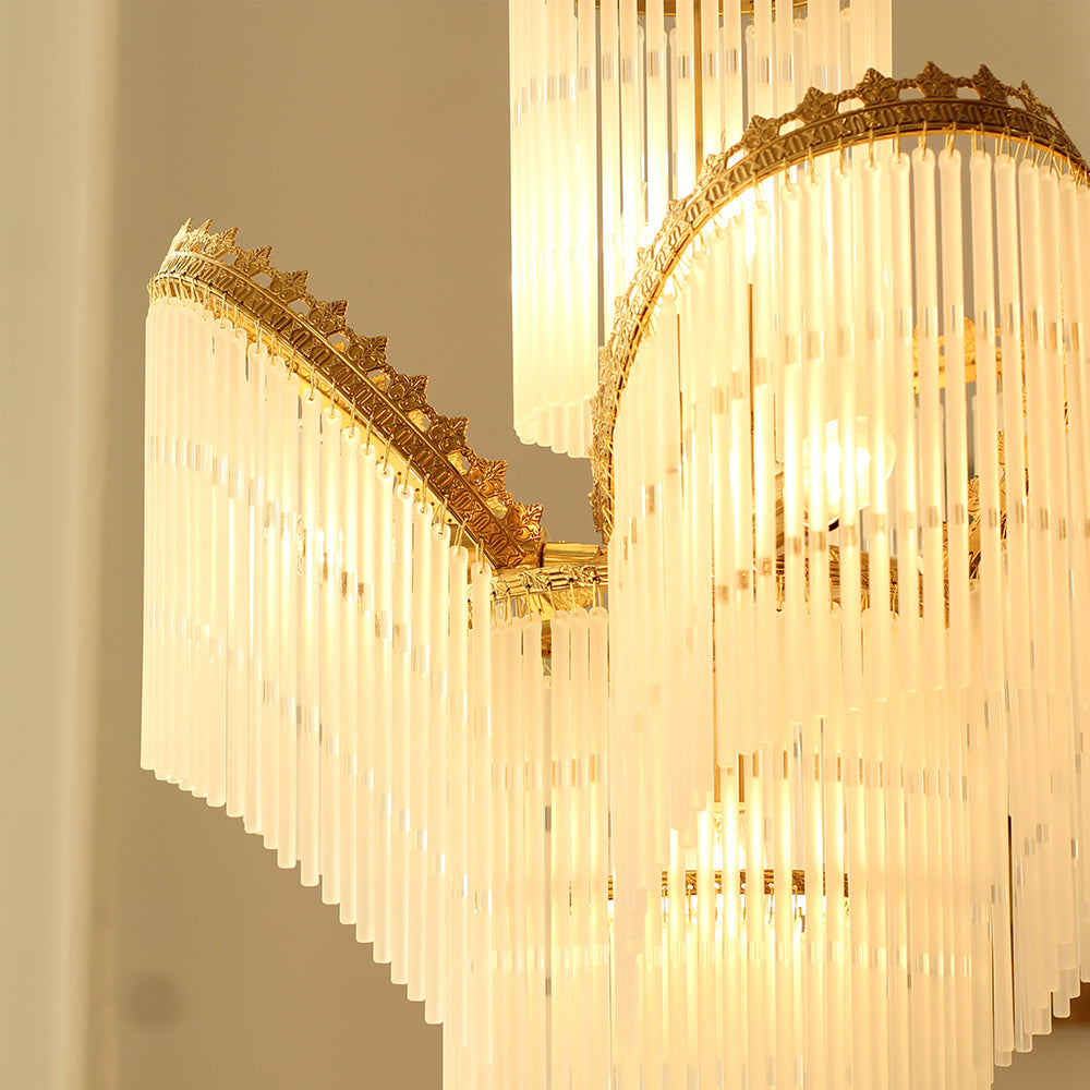 Sleek Small Modern Art Deco Brass & Glass Chandelier 19'' W x 27'' H – Perfect for Living Room Entryway Bedroom-铜灯-Jecanoli