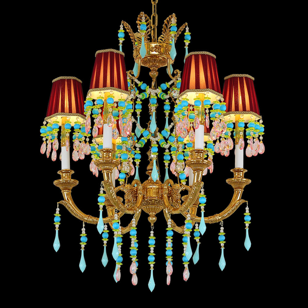 6 Lights Small Copper Crystal Chandelier Luxury Colorful Wedding Chandelier Light-铜灯-Jecanoli