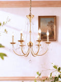 6 Lights Small Traditional Candle Style Brass and Crystal Chain Chandelier for Dining Room-铜灯-Jecanoli