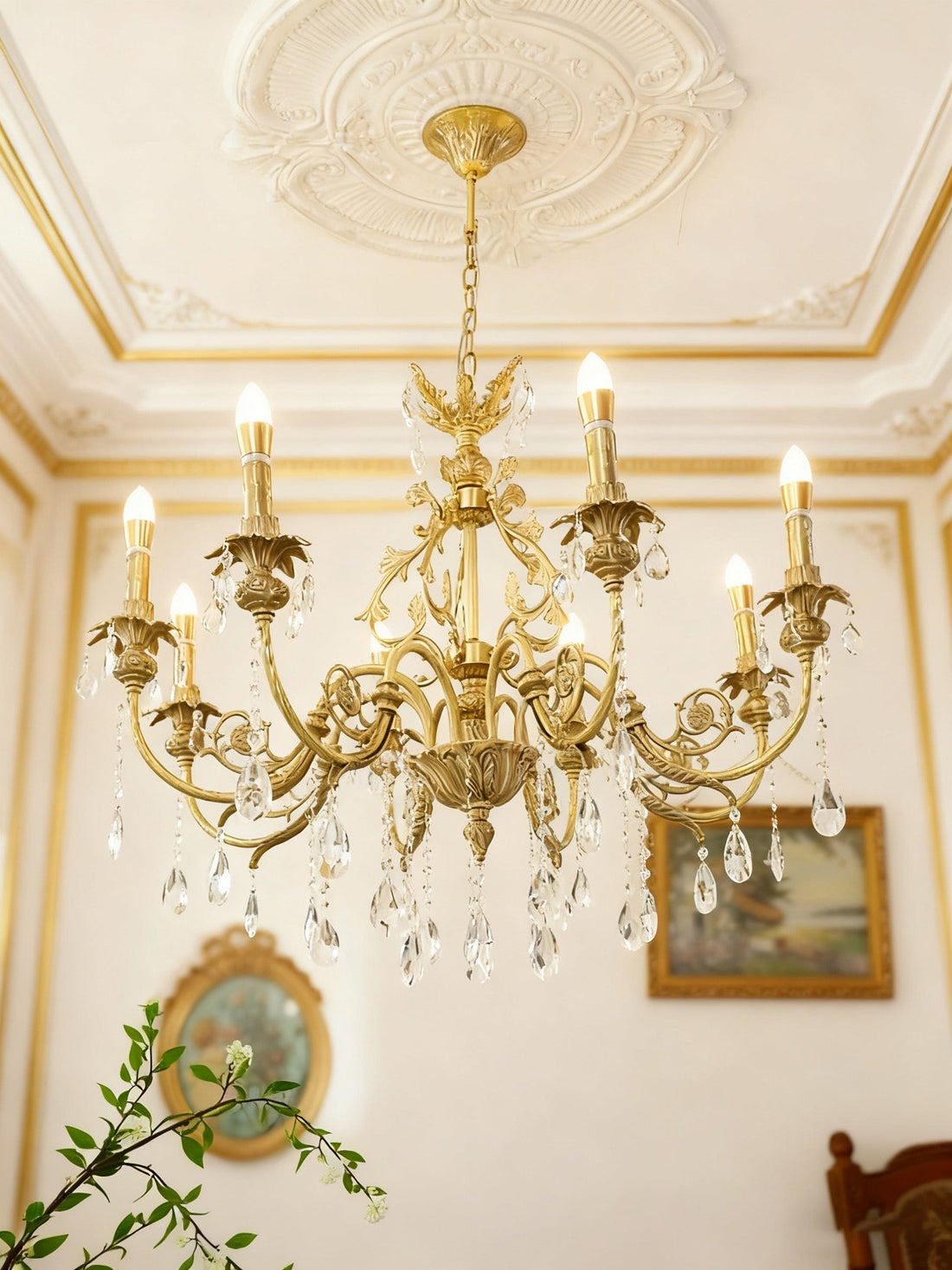 35X33 Inch 8 Lights Small Traditional Brass and Crystal Chandelier for Master Bedroom-铜灯-Jecanoli