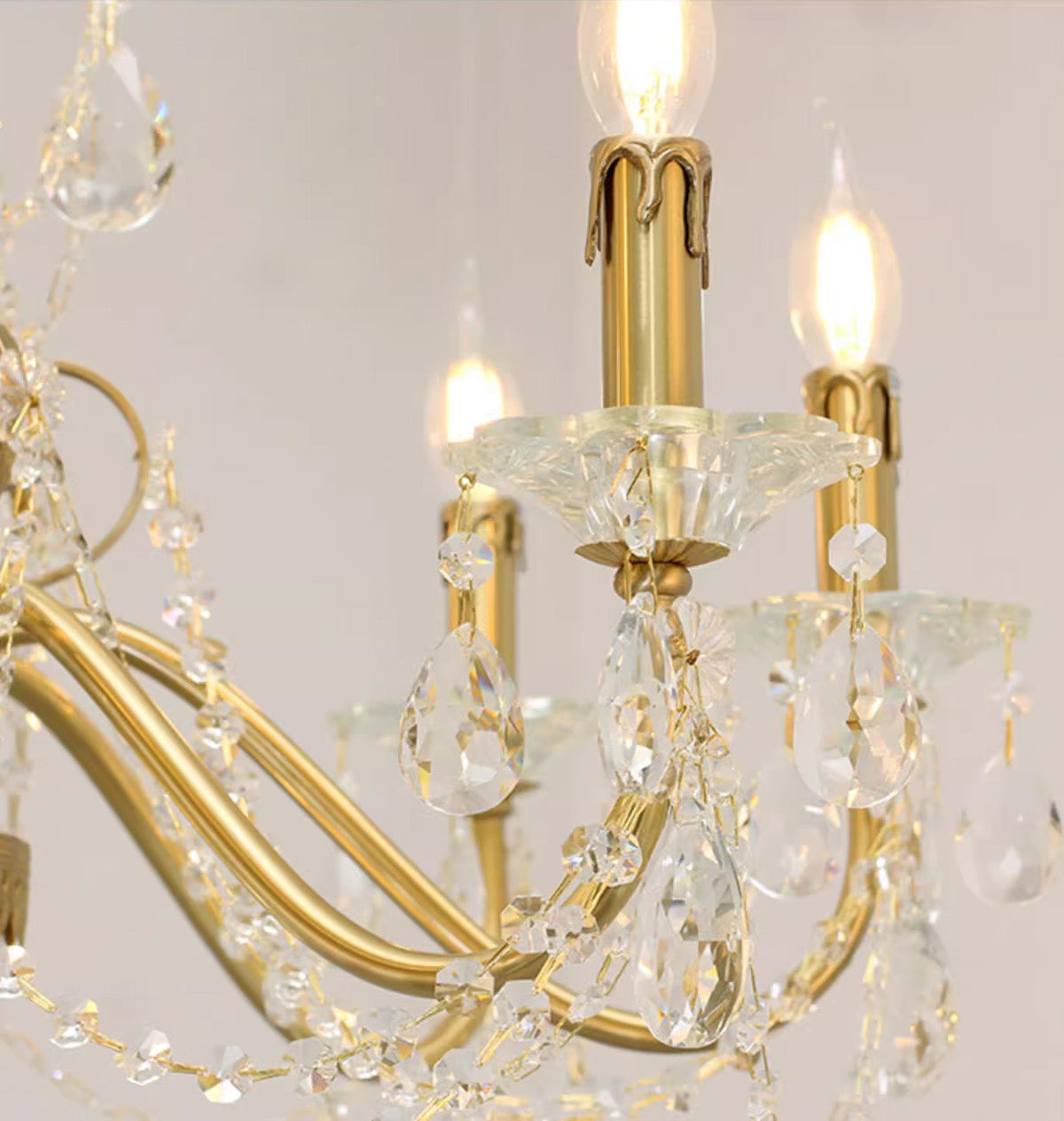 Six Brass Arms Classical Crystal Chandelier Small Gold Chandelier for Bedroom 26X26 Inch-铜灯-Jecanoli