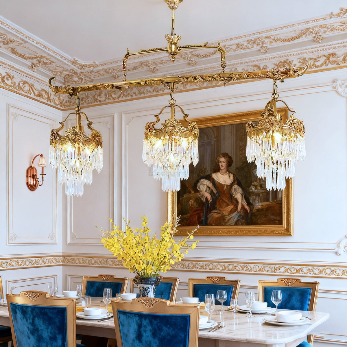 55 Inch Linear Chandelier Antique Copper and Crystal Kitchen Island Chandelier-铜灯-Jecanoli