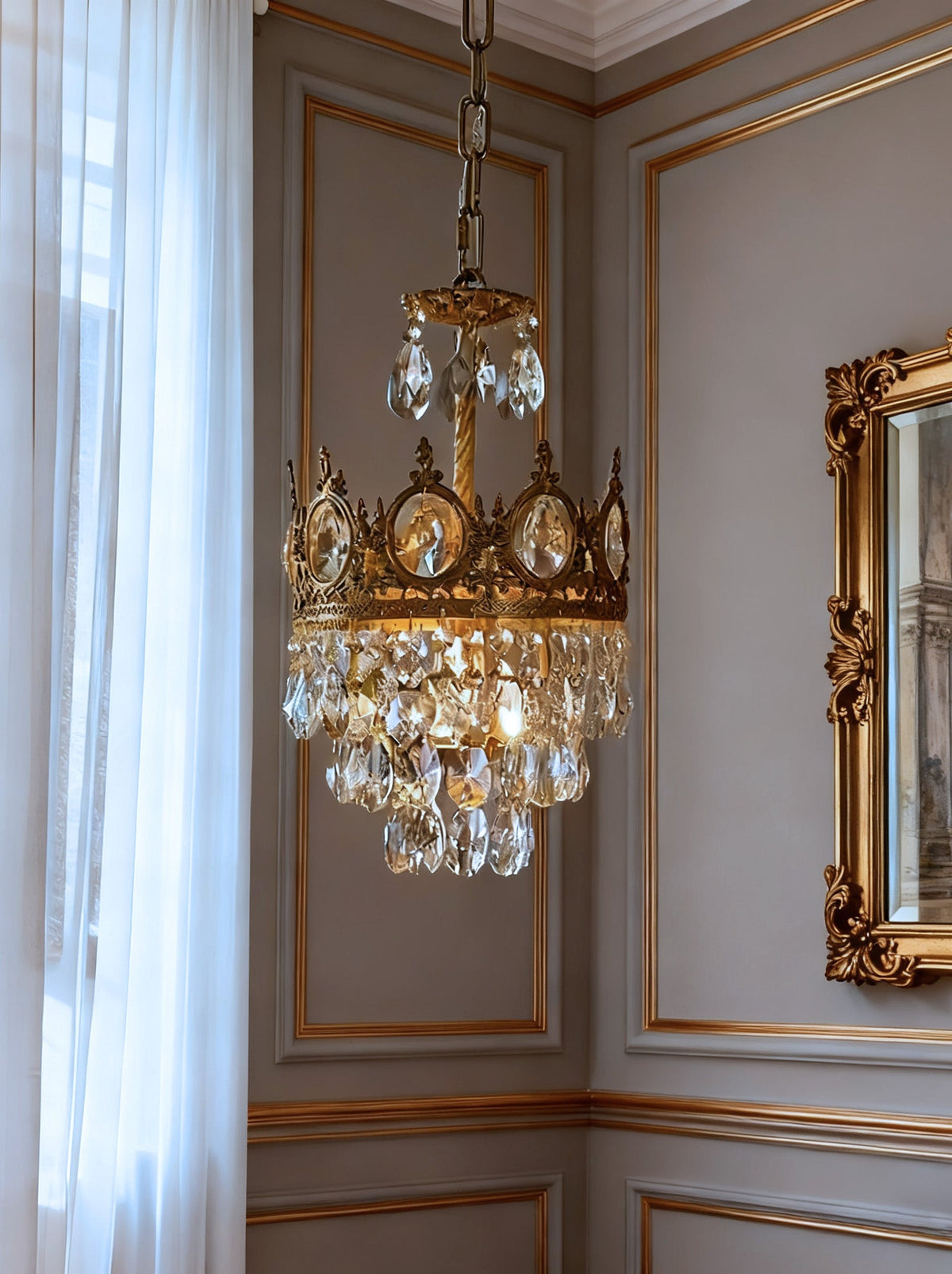 9 Inch Mini Kitchen Island Pendant Light Empire Style Brass Crystal Pendant Lighting-铜灯-Jecanoli