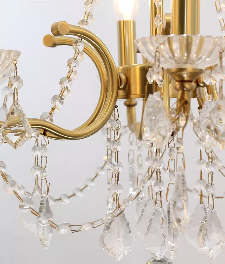 8 Lights Candle Style Brass Chandelier Gold Bedroom Crystal Chandelier-铜灯-Jecanoli