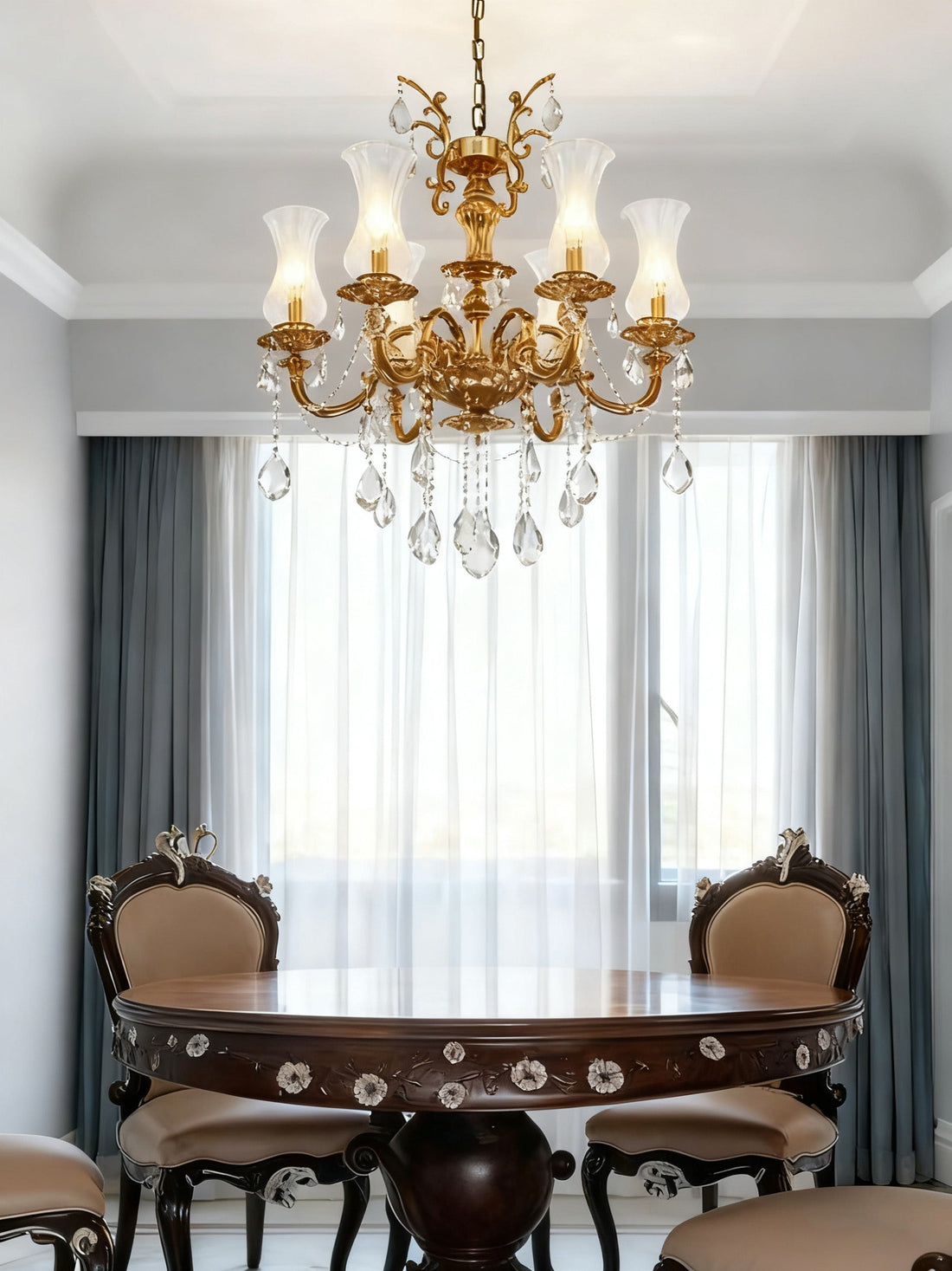 31X32 Inch 8 Lights Small Classical Candle Style Brass and Crystal Chandelier Lighting-铜灯-Jecanoli