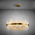 Alabaster Round Chandelier, Natural Spanish Stone Texture Chandeliers, 31.5" Adjustable Alabaster Chandelier Over Table for Living Room, Bedroom, Hallway – Modern Luxury Ceiling Lighting