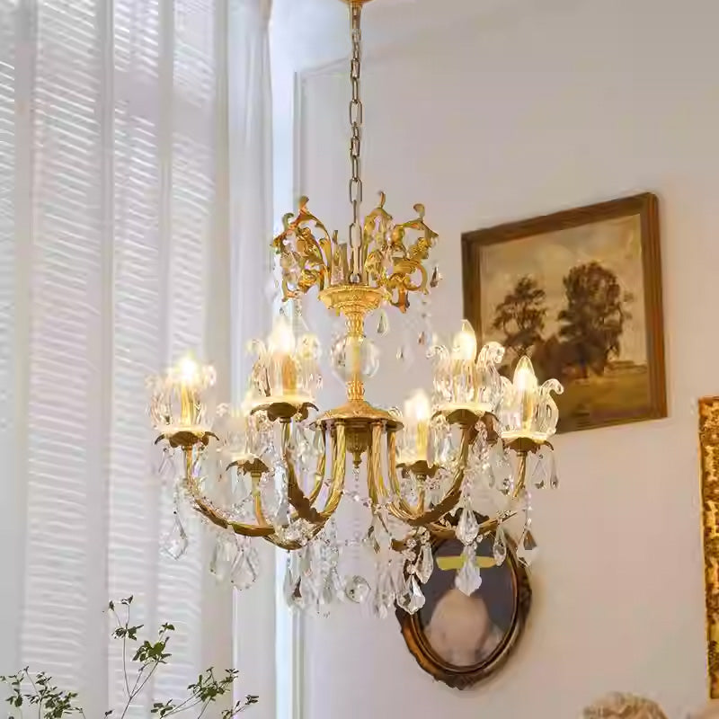 31X27 Inch 8 Lights Candle Style Traditional Chandelier Small Antique Brass and Crystal Chandelier-铜灯-Jecanoli