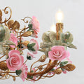 31X24 Inch 6 Lights Brass Chandelier and Green & Pink Porcelain Flower Chandelier-铜灯-Jecanoli