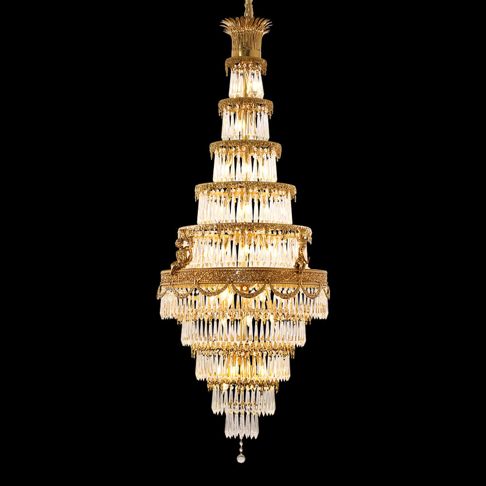 35X83 Inch Big Foyer Lighting Cascading French Empire Brass and Crystal Chandelier-大吊灯-Jecanoli