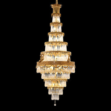 35X83 Inch Big Foyer Lighting Cascading French Empire Brass and Crystal Chandelier-大吊灯-Jecanoli