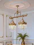 35 Inch Linear Chandelier Antique Copper and Crystal Kitchen Island Chandelier-铜灯-Jecanoli