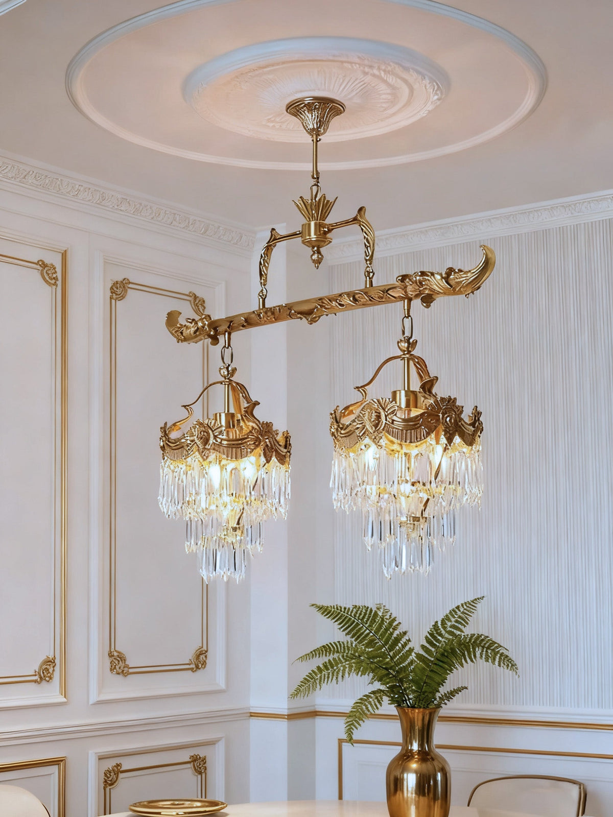 35 Inch Linear Chandelier Antique Copper and Crystal Kitchen Island Chandelier-铜灯-Jecanoli