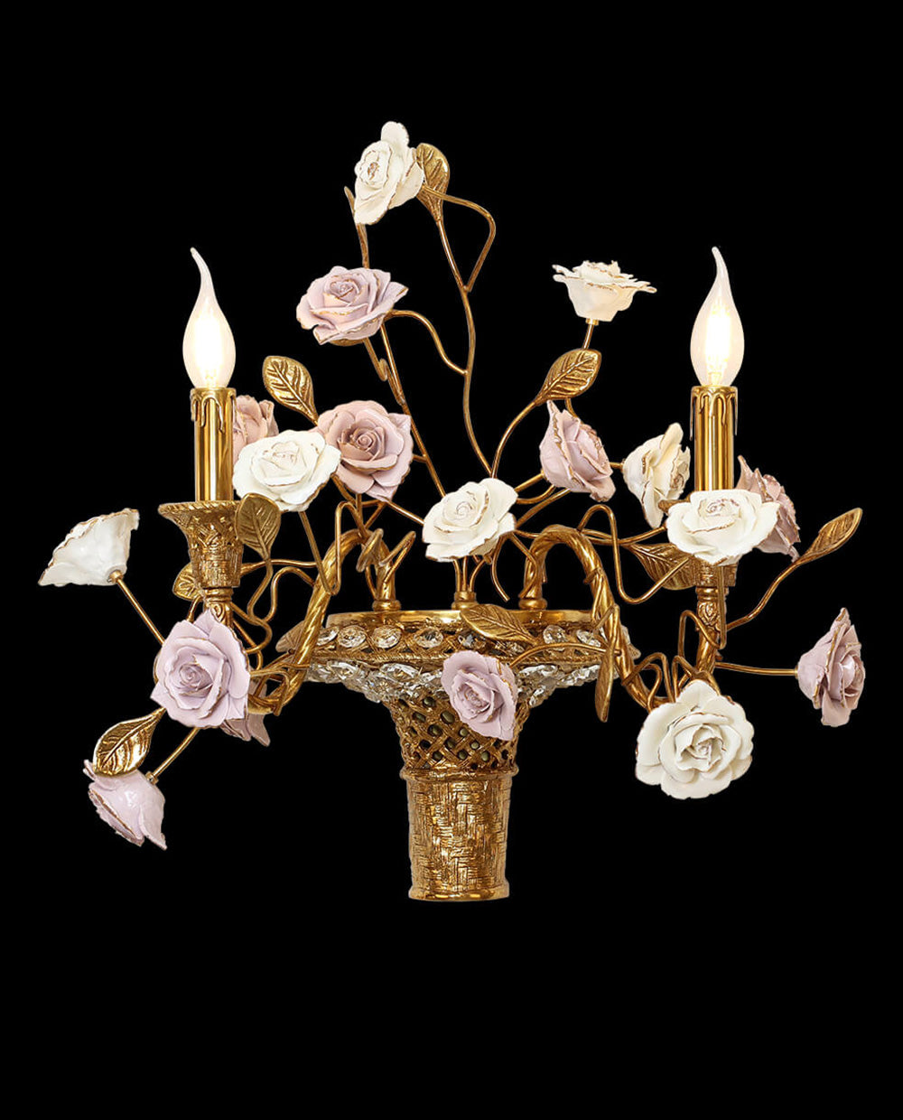 2 Lights Antique Brass Wall Lamp Porcelain Flower Wall Lamp-壁灯-Jecanoli