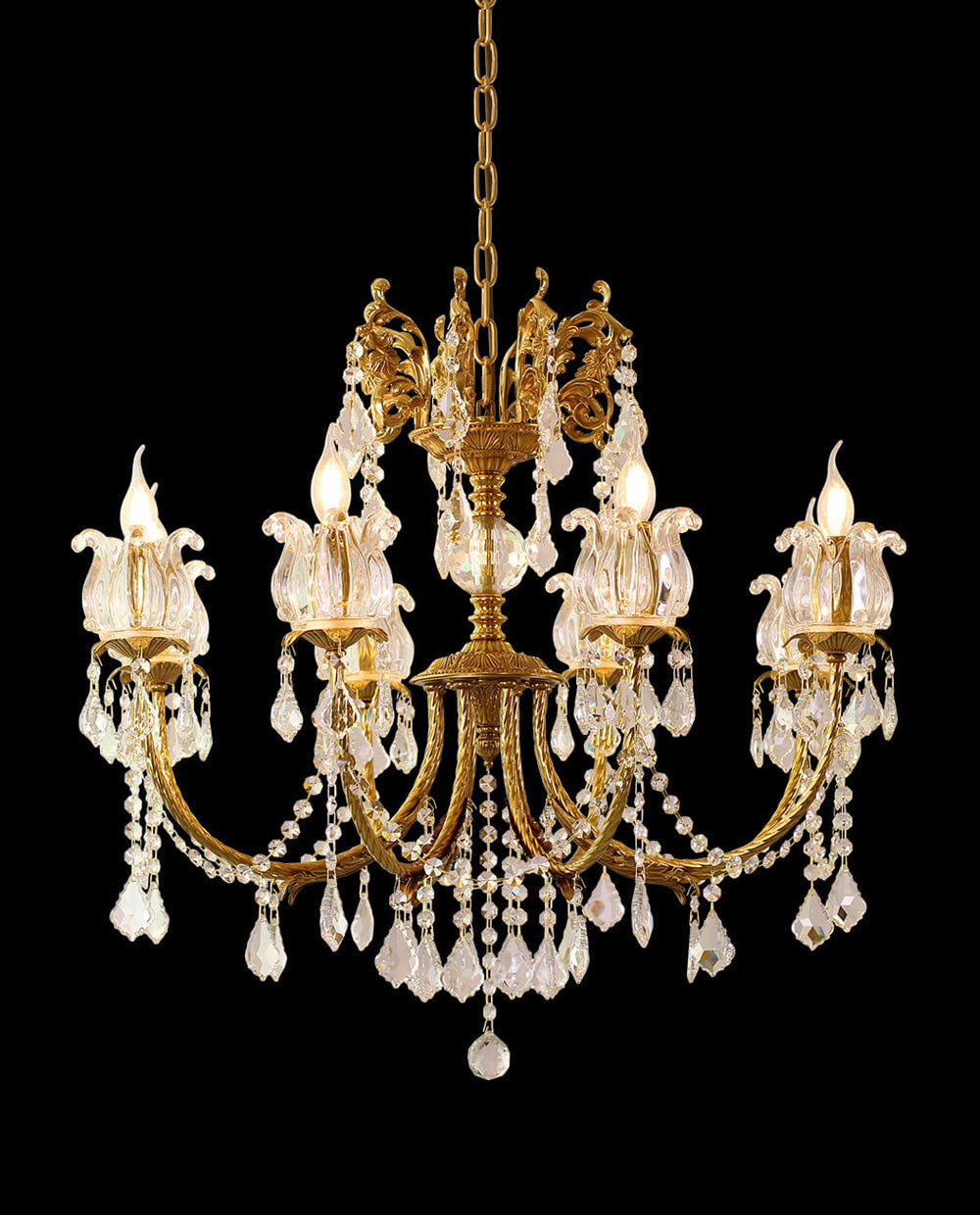 31X27 Inch 8 Lights Candle Style Traditional Chandelier Small Antique Brass and Crystal Chandelier-铜灯-Jecanoli