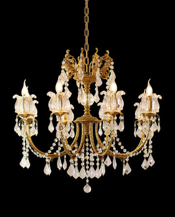 31X27 Inch 8 Lights Candle Style Traditional Chandelier Small Antique Brass and Crystal Chandelier-铜灯-Jecanoli