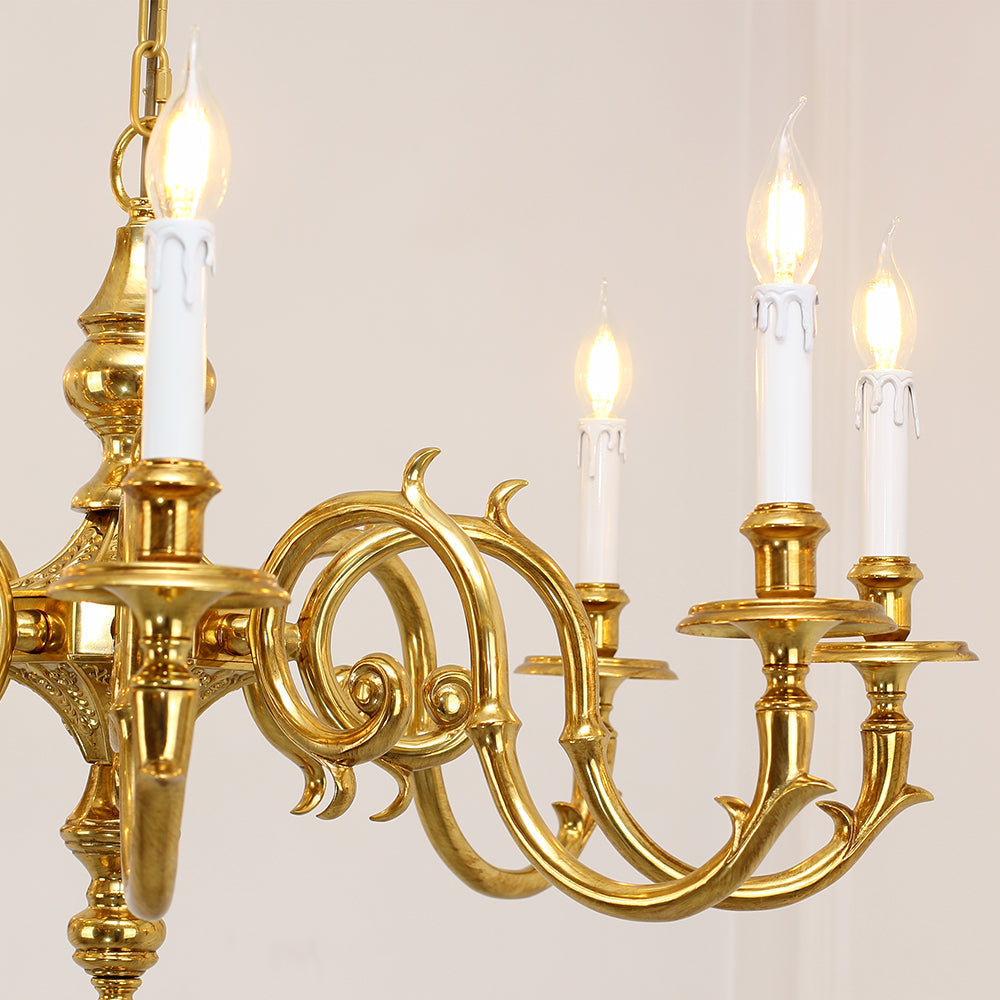 35X18 Inch 8 Lights Vintage French Gold Brass Chandelier for Master Bedroom-铜灯-Jecanoli