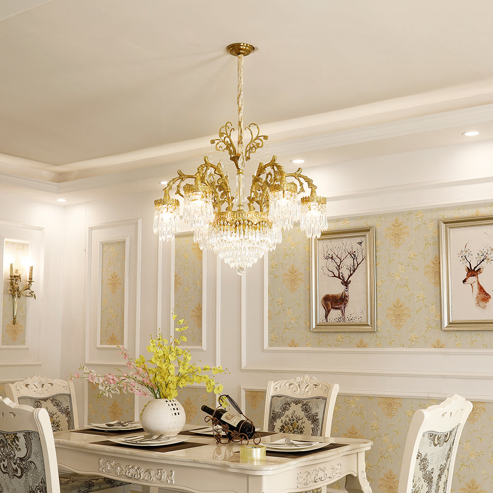 29.5 Inch Wide French Empire Style Brass Crystal Chandelier Gold Living Room Chandelier-铜灯-Jecanoli