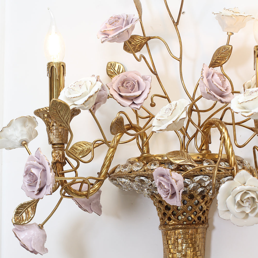 2 Lights Antique Brass Wall Lamp Porcelain Flower Wall Lamp-壁灯-Jecanoli
