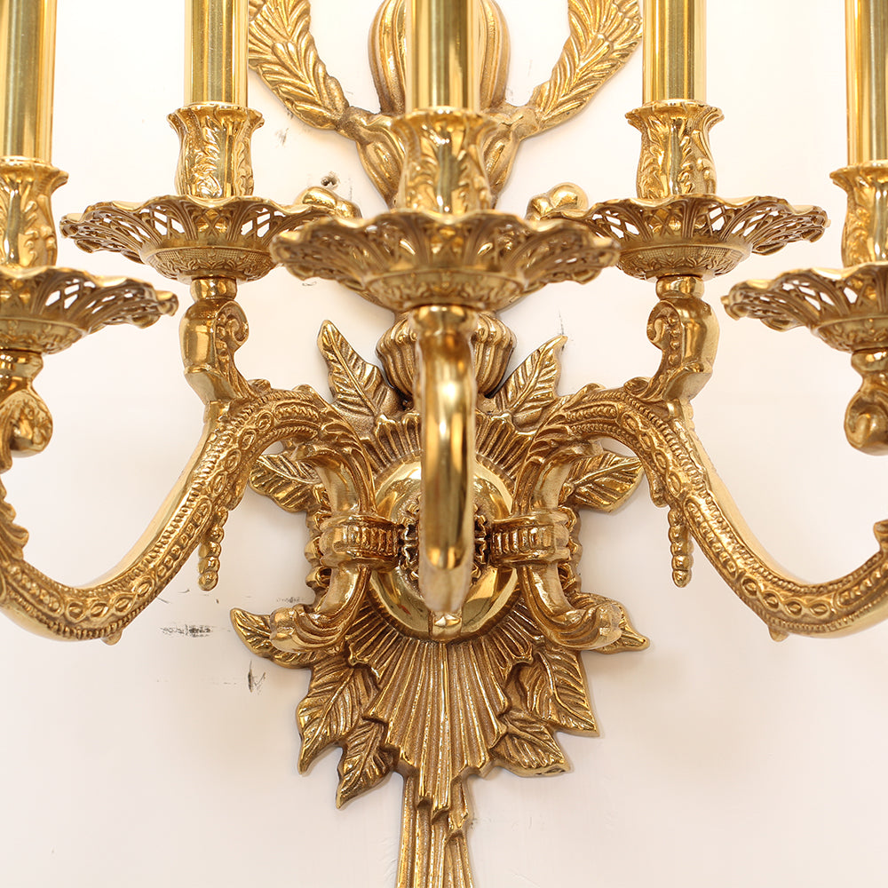 41 Inch Tall French Retro Brass Wall Sconce 5 Lights European Style Copper Wall Lamp-壁灯-Jecanoli