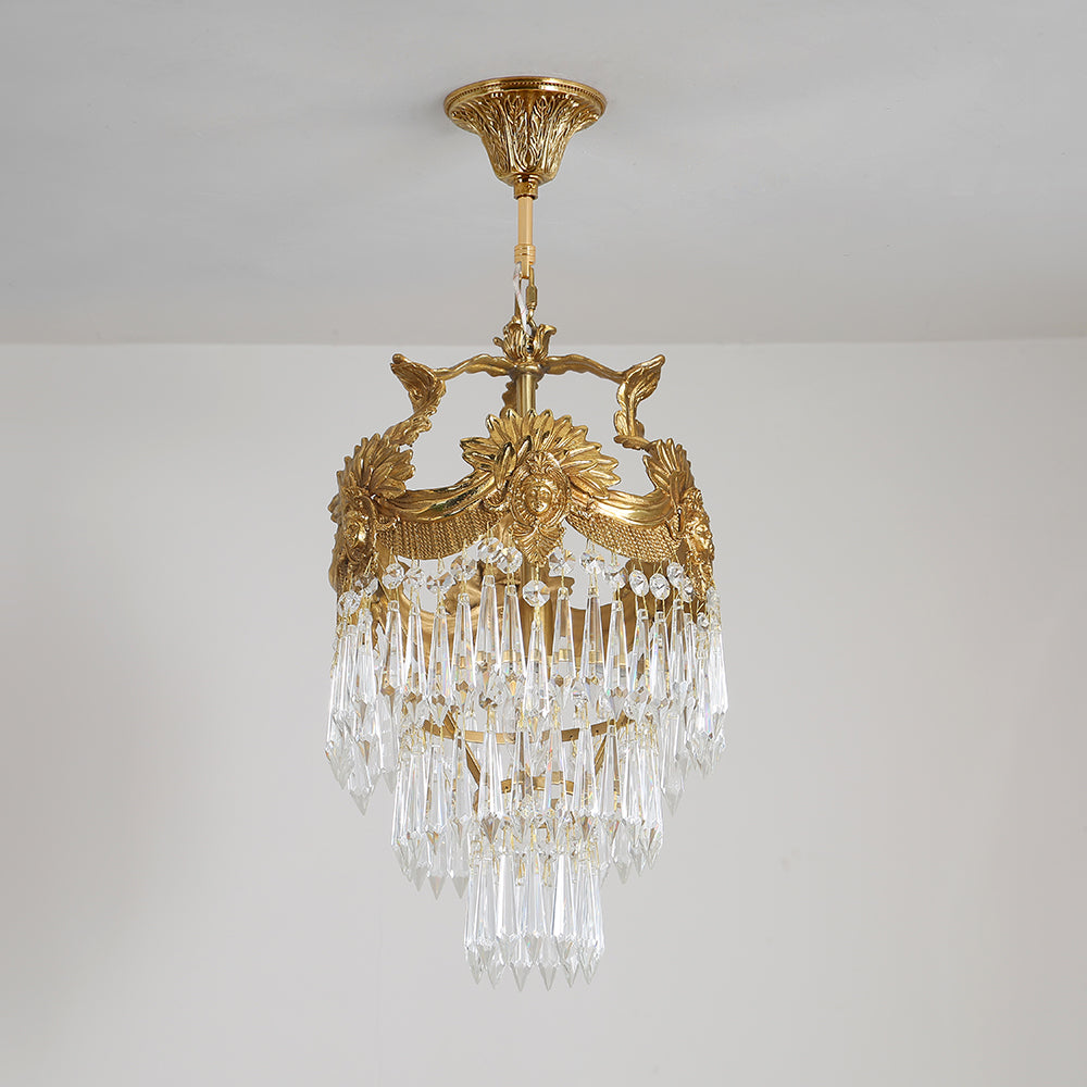 10 Inch Mini Chandelier Antique Brass and Crystal Lighting for Hallway-铜灯-Jecanoli