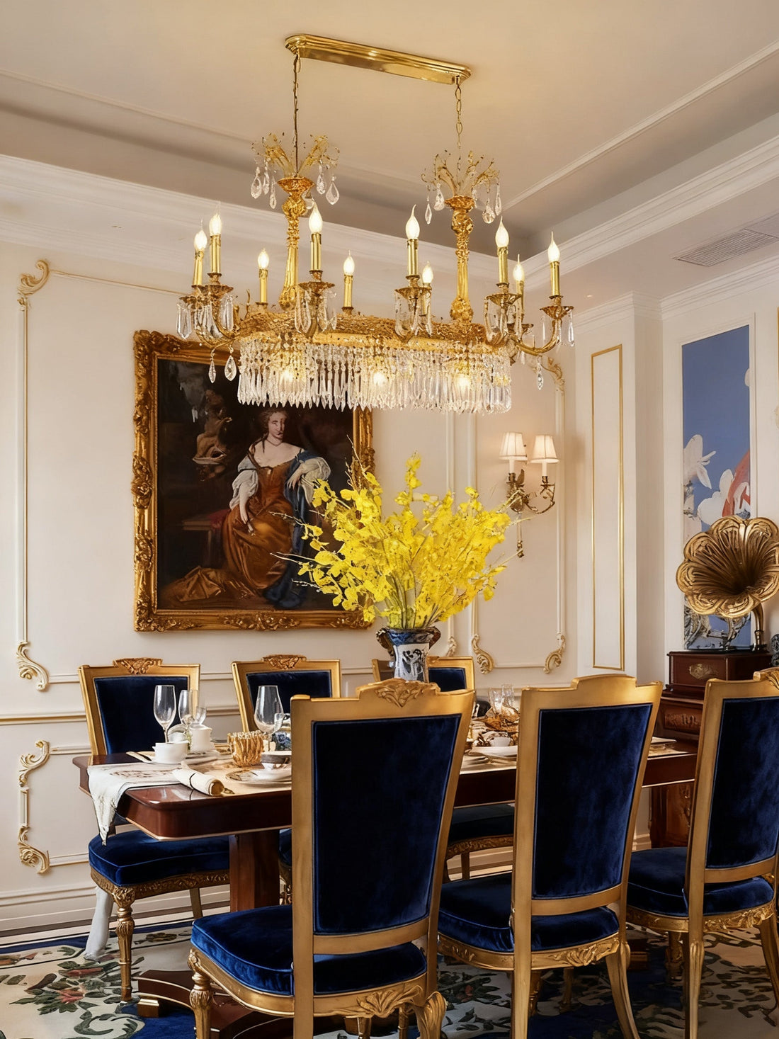 59 Inch Linear Chandelier French Empire Style Brass and Crystal Dining Chandelier-铜灯-Jecanoli