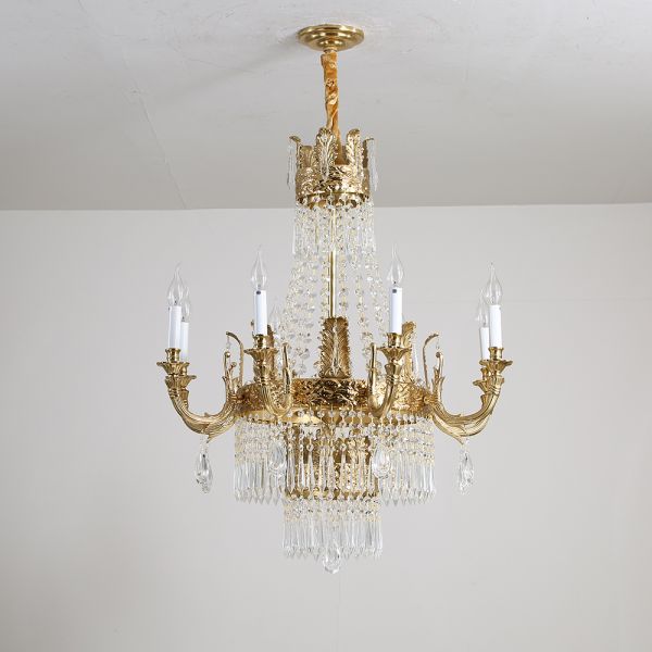 31'' W x 33'' H Small Antique Brass and Crystal Chandelier Lighting-铜灯-Jecanoli