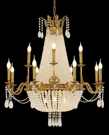 37X39 Inch 15 Lights French Empire Brass and Crystal Chandelier-铜灯-Jecanoli