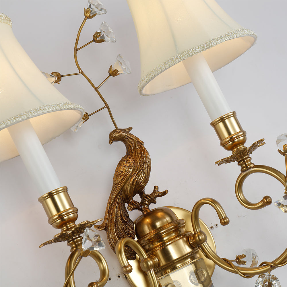 2 Lights French Retro Brass Wall Sconce Antique Bird Wall Lamp-壁灯-Jecanoli