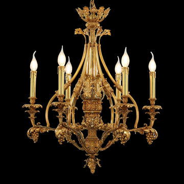26X30 Inch 6 Lights Small Baroque Style Antique Copper Chandelier-铜灯-Jecanoli