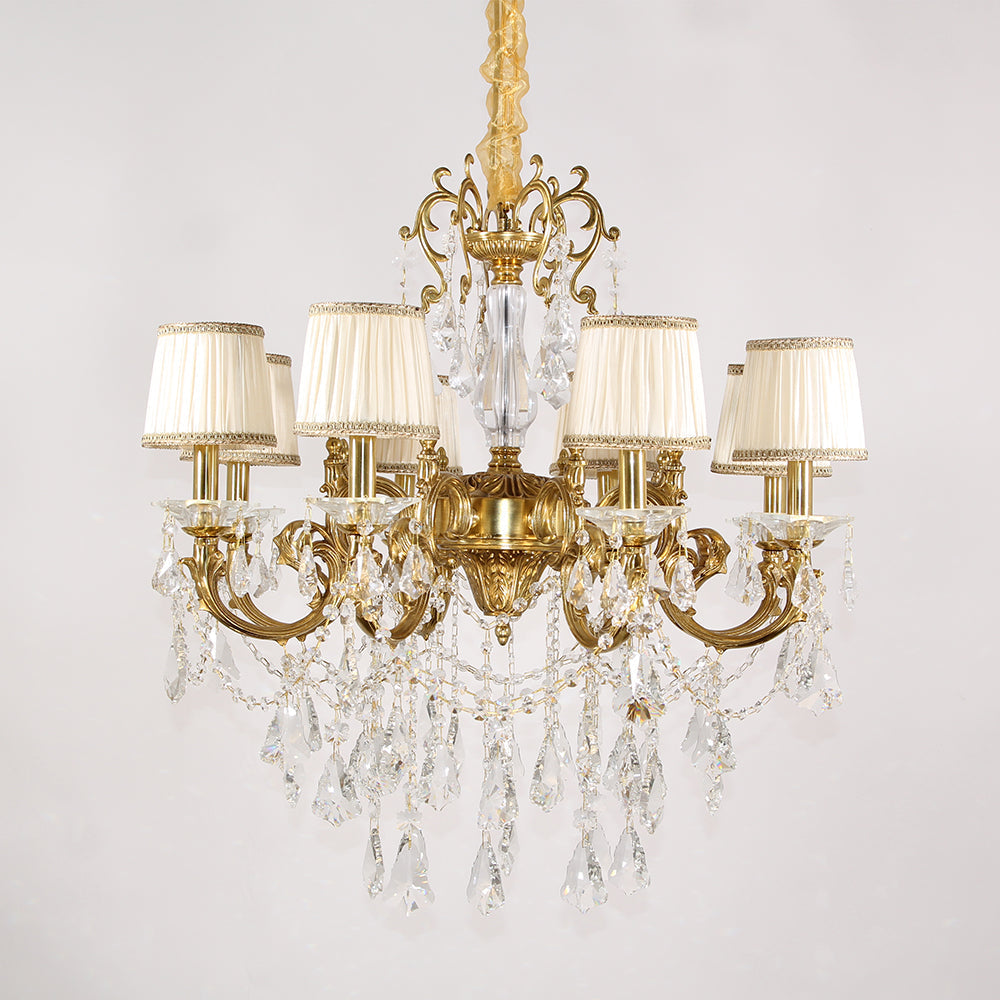 Statement 31X30 Inch 8-Light Candle Style Antique Brass Crystal Chandelier – Perfect for Dining Room Living Room Entryway-铜灯-Jecanoli