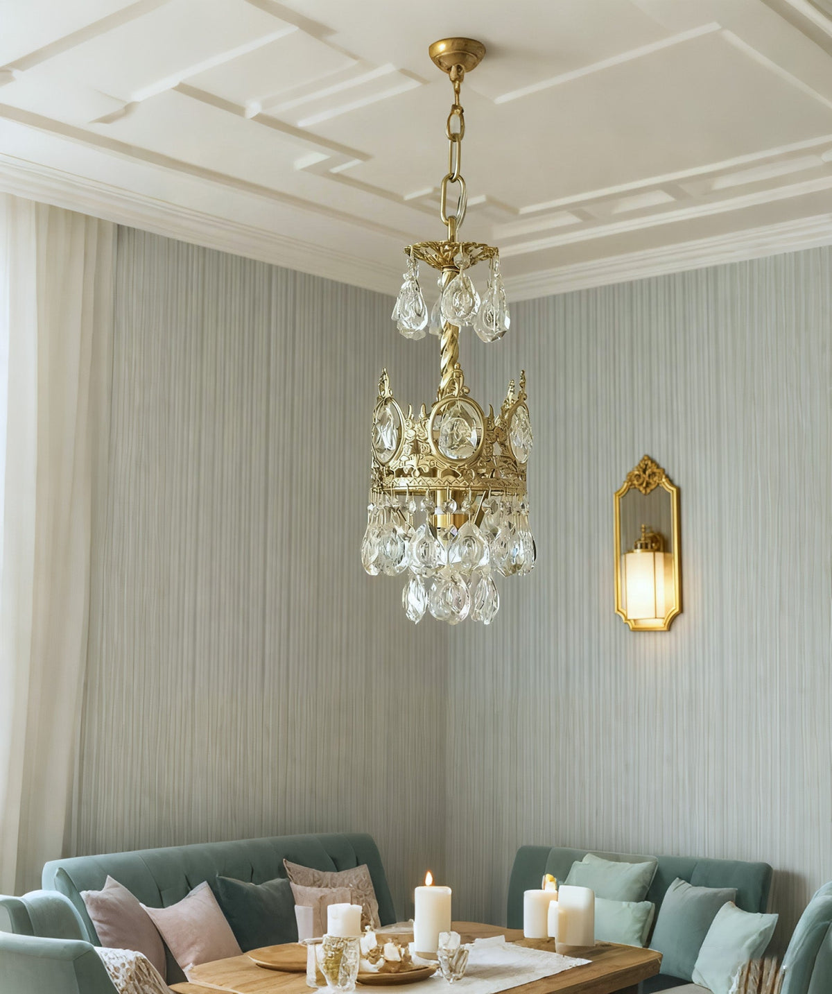 6 Inch Mini Crystal Pendant Light for Kitchen Island Empire Style Brass Crystal Chandelier-铜灯-Jecanoli