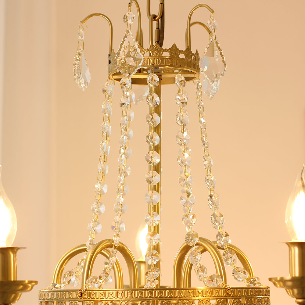 Elegant Small French Empire Brass & Crystal Chandelier 25'' W x 22'' H – Ideal for Living Room Dining Nook Entryway-铜灯-Jecanoli