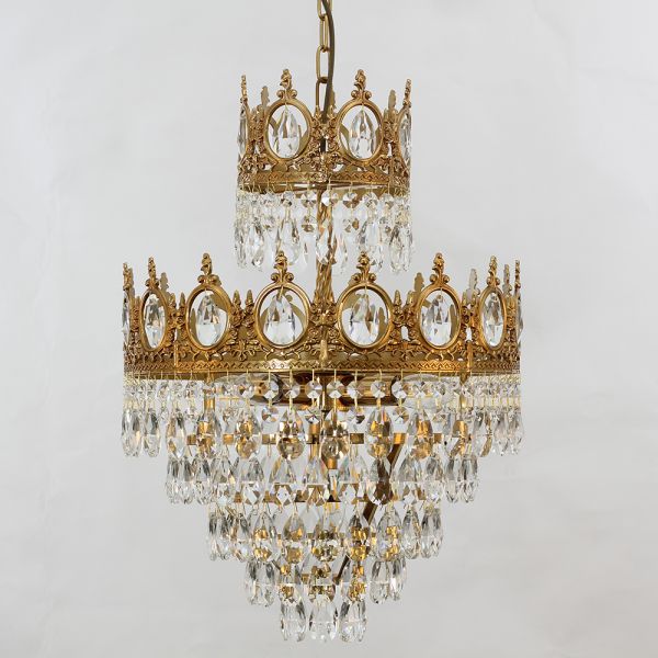15 Inch Small Crystal Light French Empire Style Brass Crystal Chandelier-铜灯-Jecanoli