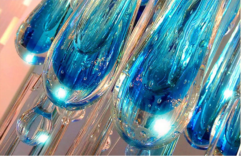 63 Inch Long Staircase Chandelier Modern Blue Teardrop Glass Chandelier for High Ceilings-大吊灯-Jecanoli