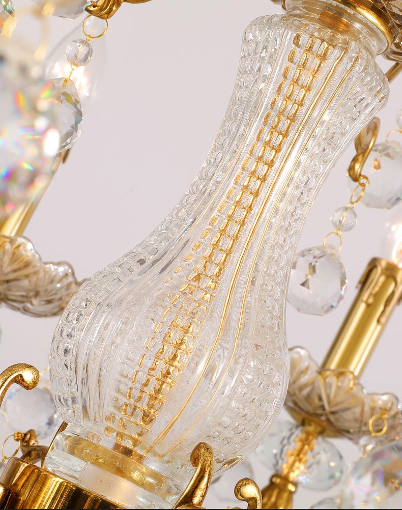 12 Lights 50 Inch Linear Traditional Gold Brass and Crystal Chandelier for Dining Room-铜灯-Jecanoli