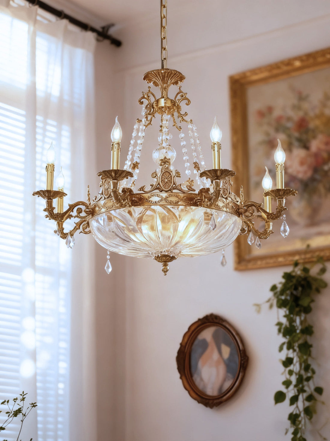 31X27 Inch 9 Lights Retro Style French Empire Chandelier Brass Chandelier for Study Room-铜灯-Jecanoli