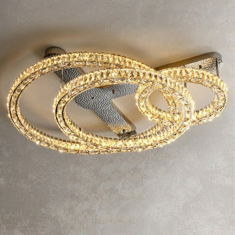 2/ 3 Rings Flush Mount Living Room Chandelier Crystal Bedroom Ceiling Light Fixture-Chandeliers-Jecanoli
