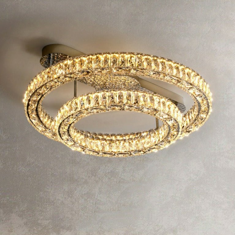 2/ 3 Rings Flush Mount Living Room Chandelier Crystal Bedroom Ceiling Light Fixture-Chandeliers-Jecanoli