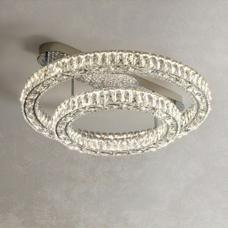 2/ 3 Rings Flush Mount Living Room Chandelier Crystal Bedroom Ceiling Light Fixture-Chandeliers-Jecanoli